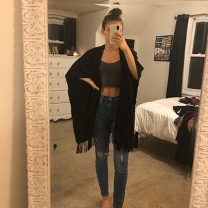 Forever 21 Black Fringe Poncho